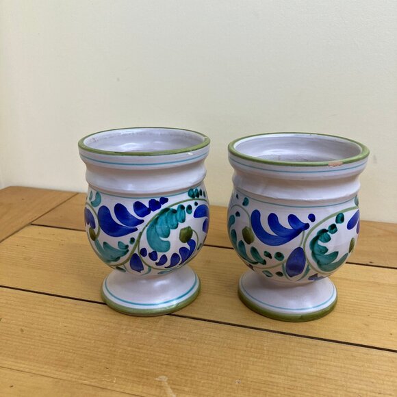 Italian Pottery Coffee Mugs Vintage Footed Cups Set of 2 Made in Italy - Picture 7 of 10